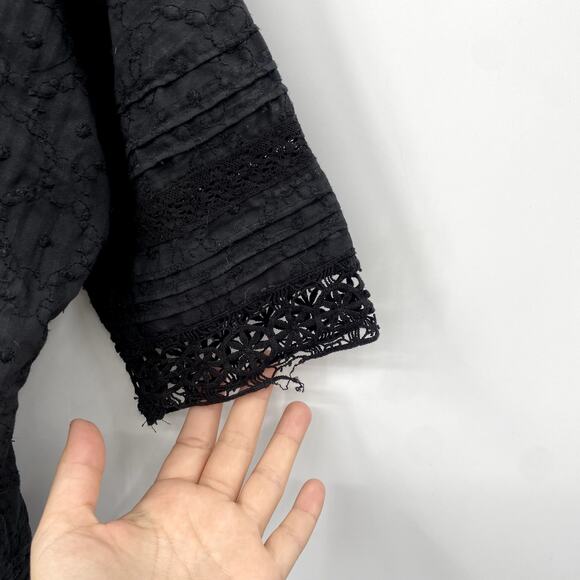 Free People black crochet lace peasant blouse - Picture 3 of 7